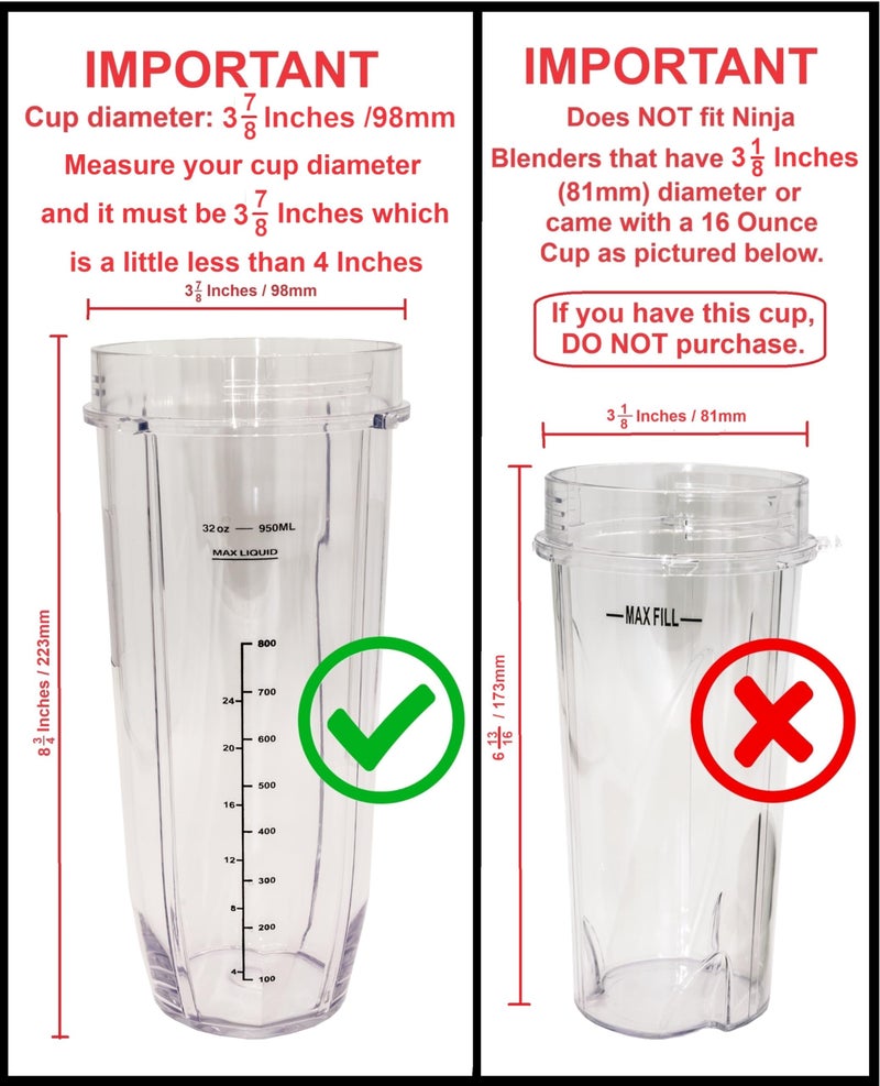 Blendin 32 Ounce Cup with Sip N Seal To Go Lids - Extra Large Replacement Jar Compaible with Nutri Ninja Auto-iQ 1000W and Duo Blenders - Premium Blender Cups Replacement (2 Pack) - Image 3